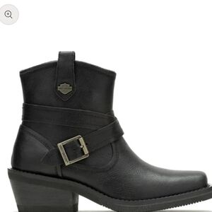 Harley-Davidson Women's Black Leather Ankle Boots with Buckle
